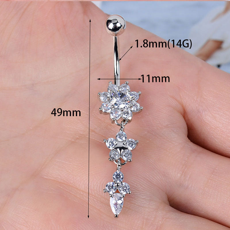 1pc Stainless Steel Navel Piercing for Women Sexy Summer Beach Pendant Belly Button Nails Rings Studs Zircon Body Jewelry