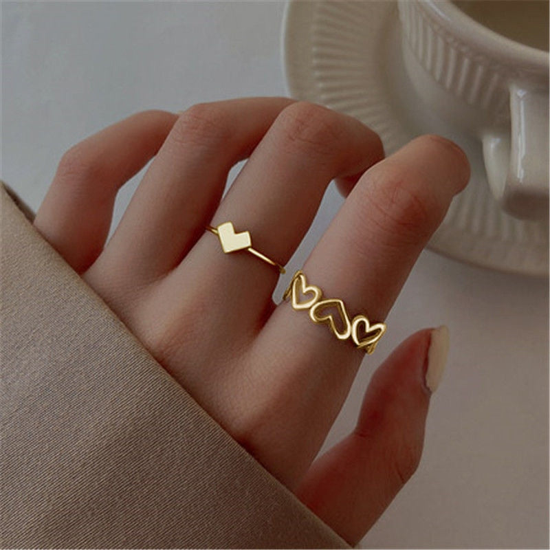 KOTiK Trendy Bohemian Midi Knuckle Ring Set For Women Gold Color Crystal Heart Flower Moon Geometric Finger Rings Jewelry Gifts