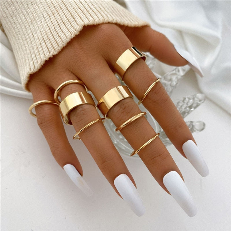 KOTiK Trendy Bohemian Midi Knuckle Ring Set For Women Gold Color Crystal Heart Flower Moon Geometric Finger Rings Jewelry Gifts