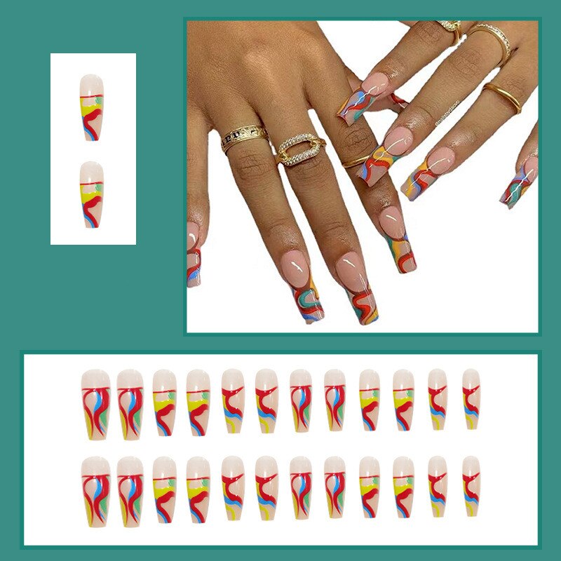 Pink Cow Design False Nail French Full Cover Long Coffin Fake Nails Glue DIY Manicure Nail Art Tools press on nails nail tips