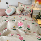 Ins Pink Tulip Bedding Set Luxury Floral Duvet Cover Flat Sheet And Pillowcase For Girl Woman Bedding Single Double Decor Home