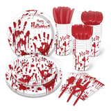 Halloween Saints Day BOO Themed Party Bloody Horror Handprint Disposable Cutlery Table Cover Banner Balloon Straw Holiday Suppli