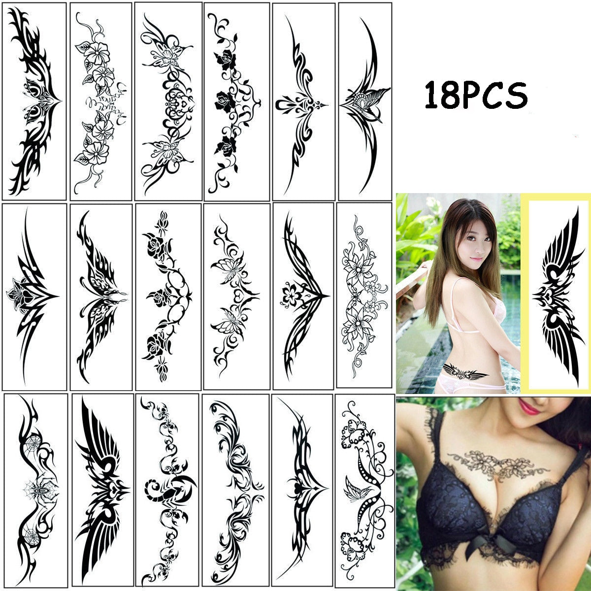 Disposable Fake Tattoo 18 Pcs/set Women Sexy Waist And Abdomen Long Totem Waterproof Tattoo Stickers