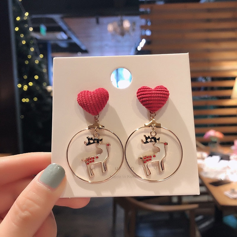 Cute Christmas Elk Dangle Earrings For Women Charm Xmas Deer Star Bowknot Round Ball Drop Earring Girls New Year Party Jewelry