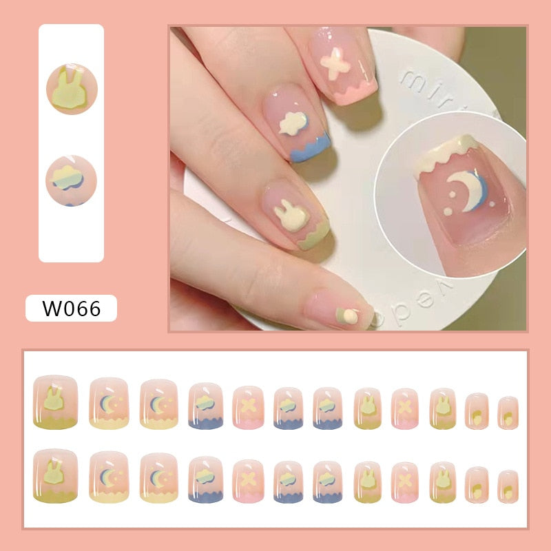 24Pcs/Box Sweet Short Round/Square Head False Nail Art Full Cover Detachable Artificial Fake Nails Ballerina Press on Nails Tips