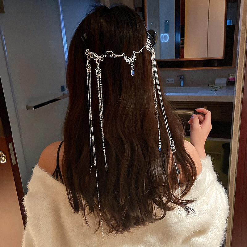 New Full Rhinestone Headband for Hair Women Long Tassel Crystal Headband Hair Accessories Wedding Accessories Hair Jewelry