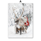 Santa Claus Deer Red Vintage Car Christmas Living Room Decoration Posters And Prints Wall Art Canvas Painting Wall Pictures Home