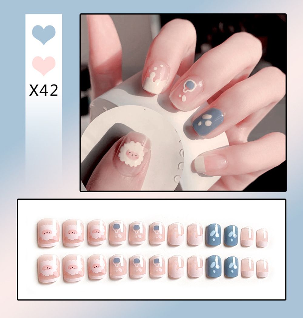 24Pcs/Box Sweet Short Round/Square Head False Nail Art Full Cover Detachable Artificial Fake Nails Ballerina Press on Nails Tips