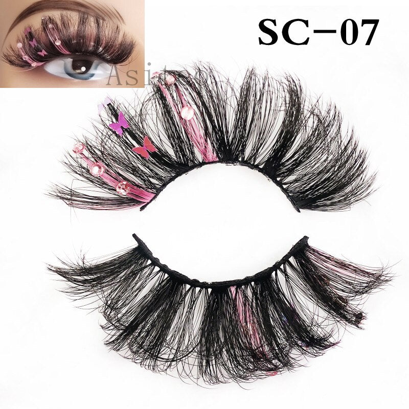 Asiteo Newest Colored False Lashes Rainbow Butterfly Glitter Diamond Sequins Eyelashes Princess 25MM Fluffy for Stage Halloween