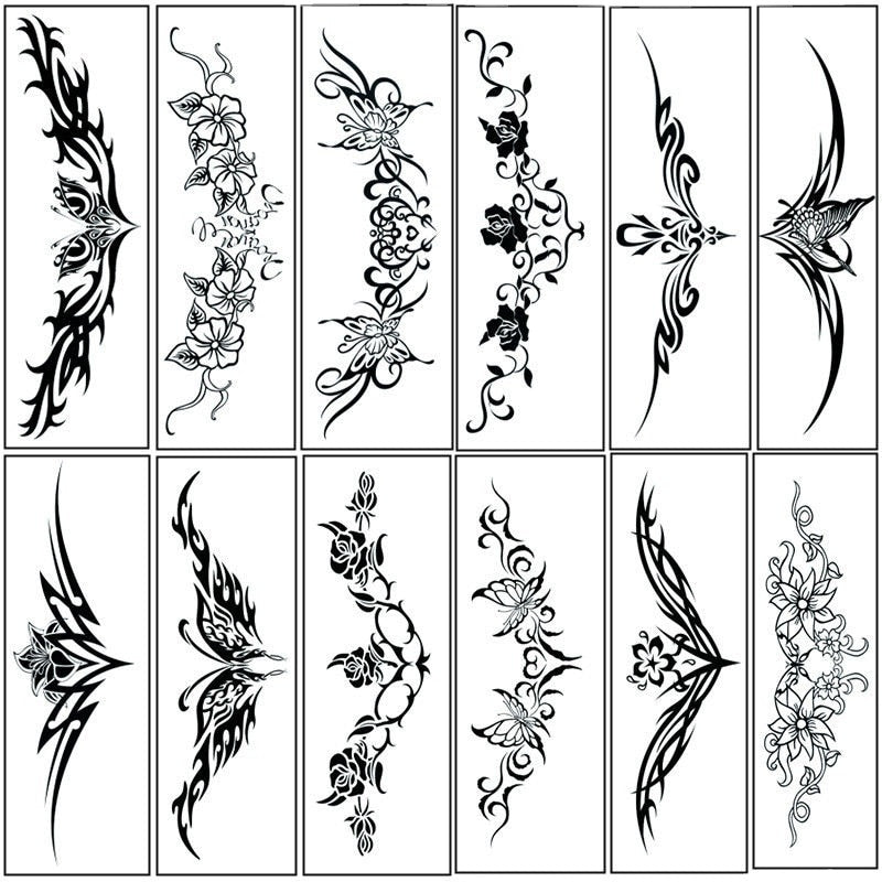 Disposable Fake Tattoo 18 Pcs/set Women Sexy Waist And Abdomen Long Totem Waterproof Tattoo Stickers