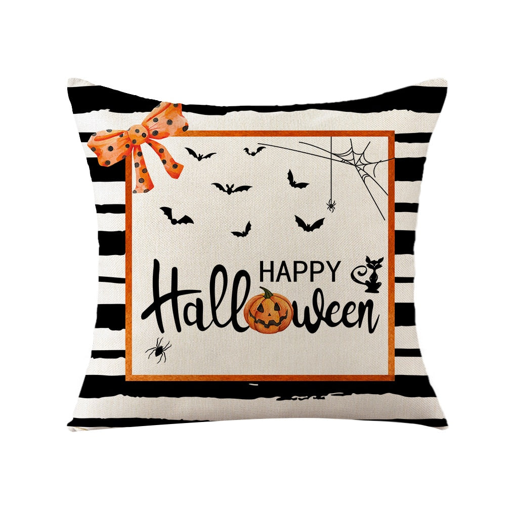 2022 New Linen Halloween Fall Cushion Cover 18Inch Trick or Treat Farmhouse Cat Witch Home Throw Pillow Covers for Couch Decor