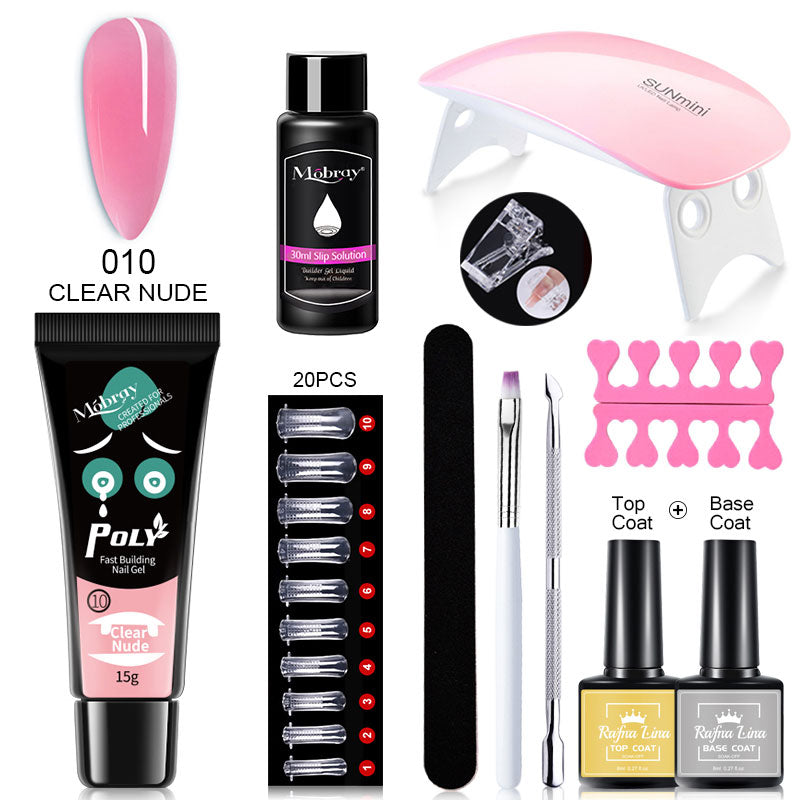 Poly Nail Gel Kit UV LED Nail lamp Nail Extension Gel Glitter Soak Off Varnish Nail Art Set with Slip Solution Manicure Tools