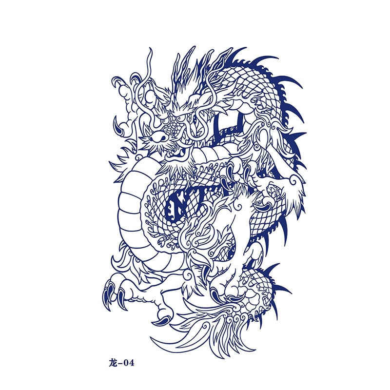 Waterproof Temporary Tattoo Sticker Japanese Style Black White Flame Dragon Body Art Fake Tattoo Flash Tattoo Arm Female Male