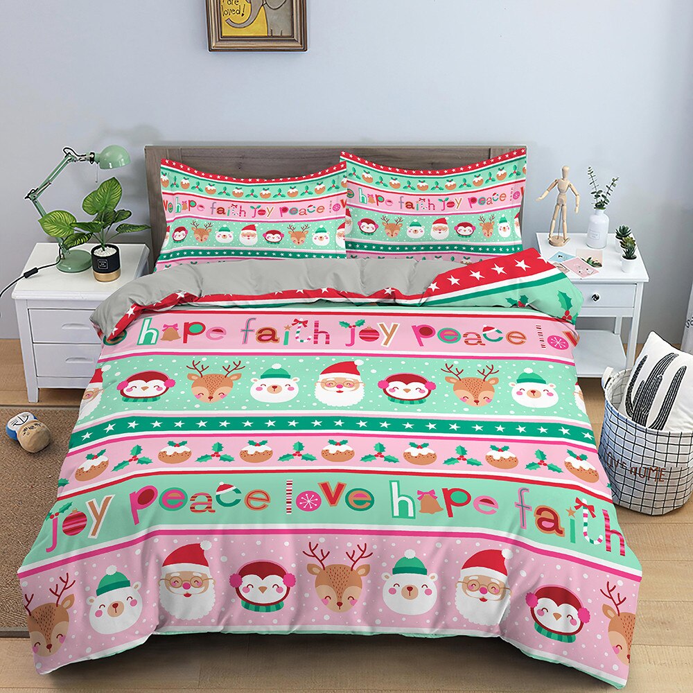 Christmas Bedding Set Santa Claus Duvet Cover with Pillowcase King Queen Single Double Size Kids Polyster Quilt Cover Set