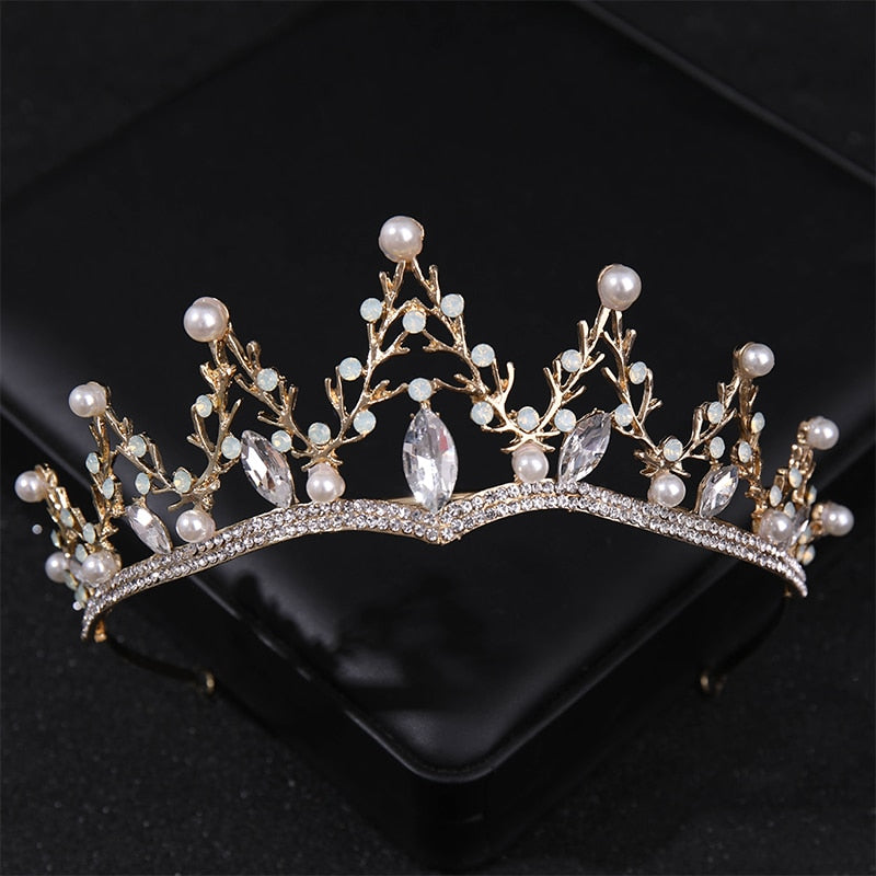 Simulated Pearls Crystal Wedding Tiaras And Crowns For Queen Princess Diadems Gold Silver Color Women Hair Jewelry Hot Sale