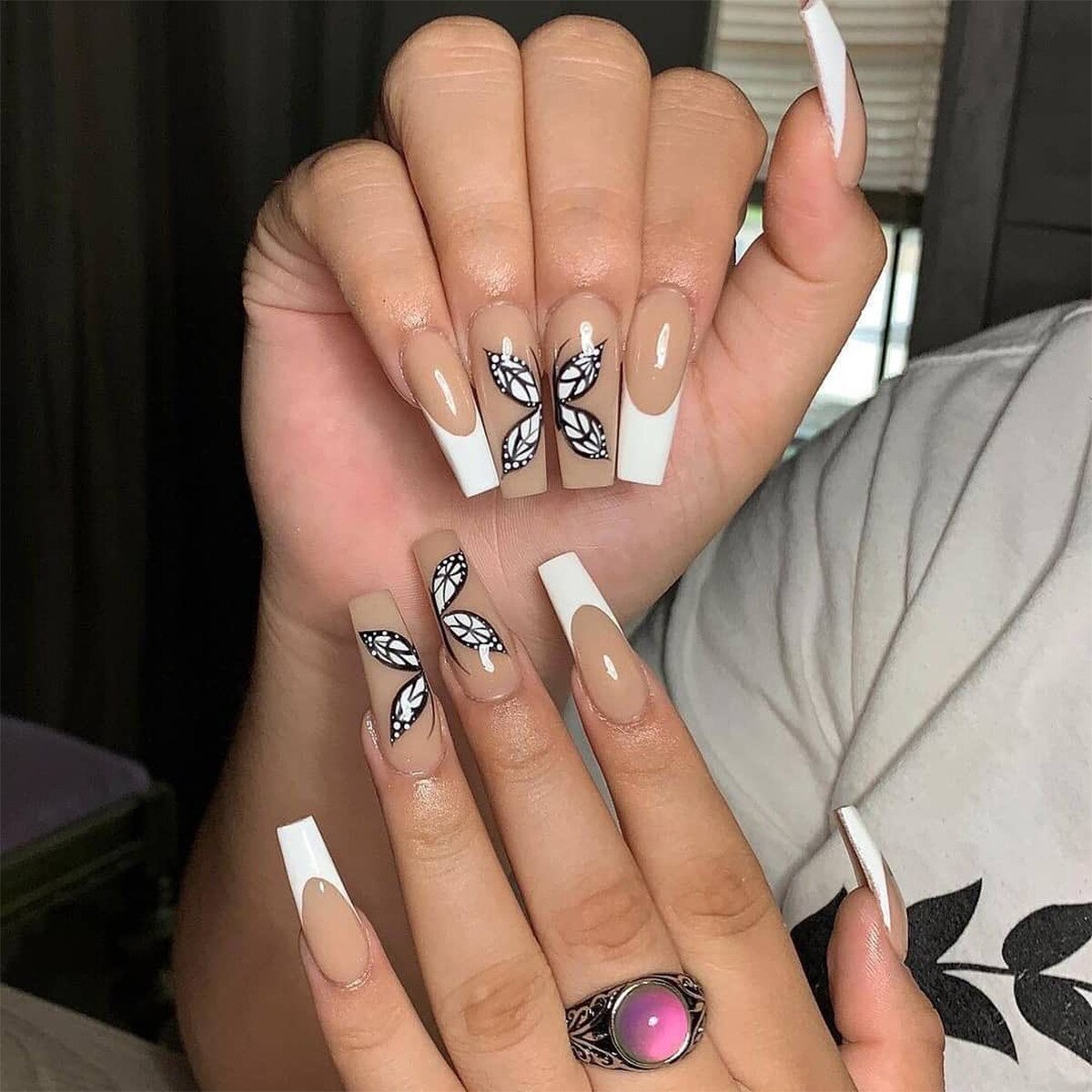 Transparent Ballerina Full Cover False Nail Patches Press on Nails Detachable Coffin Fake Nails with Jelly Glue Butterfly Design
