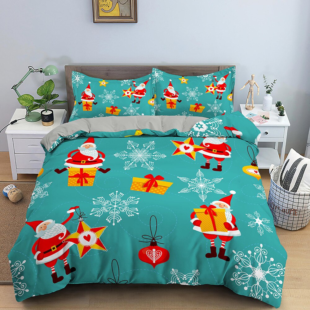 Christmas Bedding Set Santa Claus Duvet Cover with Pillowcase King Queen Single Double Size Kids Polyster Quilt Cover Set