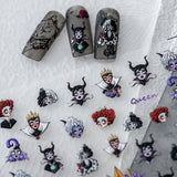 1 Sheet 5D Realistic Relief Halloween Evil Queen Zombie Bride Ghost Princess Adheisve Nail Art Stickers Decals Manicure Charms