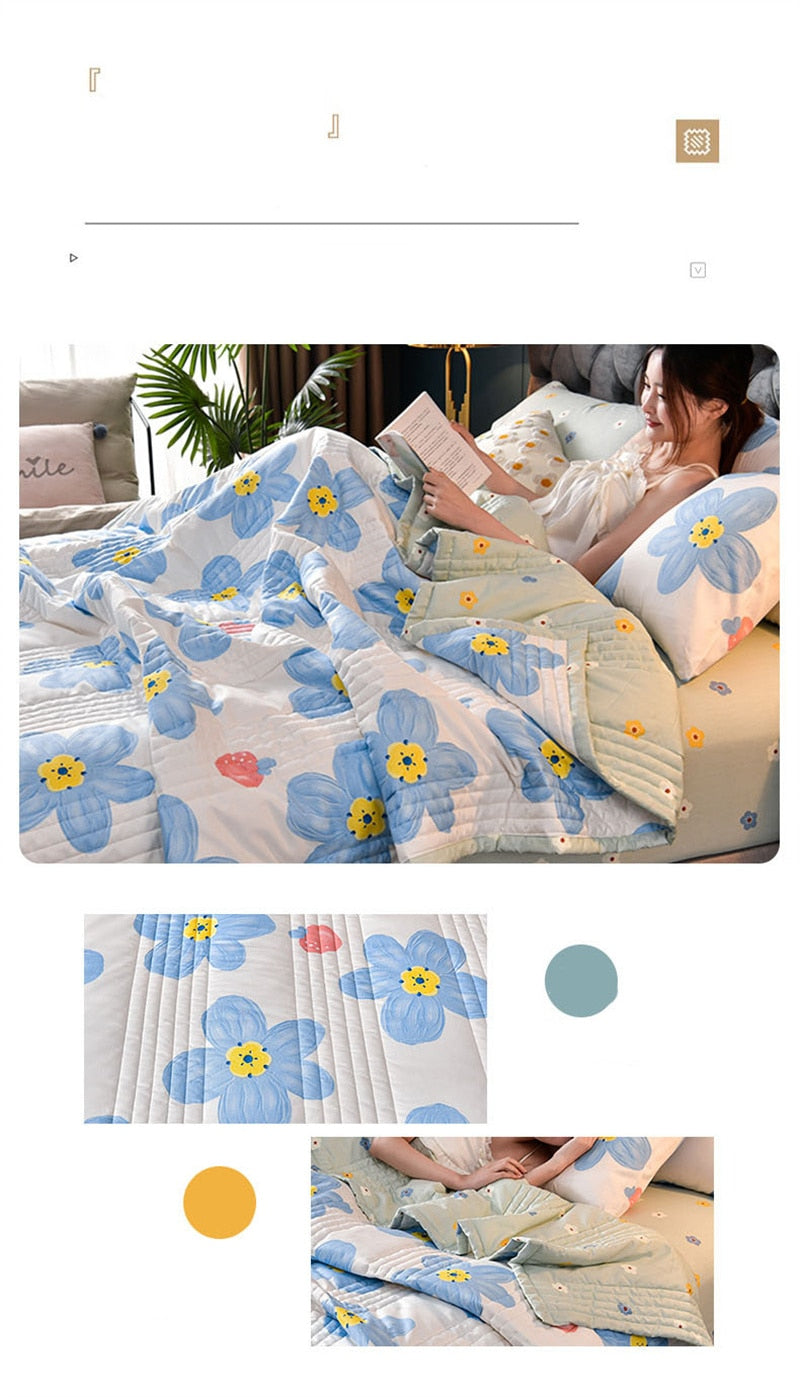 Print Summer Autumn Quilted Quilt Queen Size Soft Comfortable Think Quilts Washable Single Double Blanket for Bed Comforter 1.5