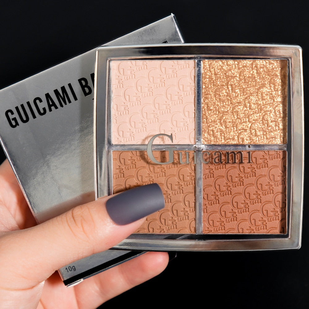 Four Colors Highlight Blush Contour Compact Makeup Palette Eye Shadow Shimmer Matte Nose Side Shadow