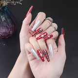 24Pcs Christmas False Nails Wearable French Fake Nails Almond Ballet Press on Nail Snowflakes Santa Hat Design Manicure Tips