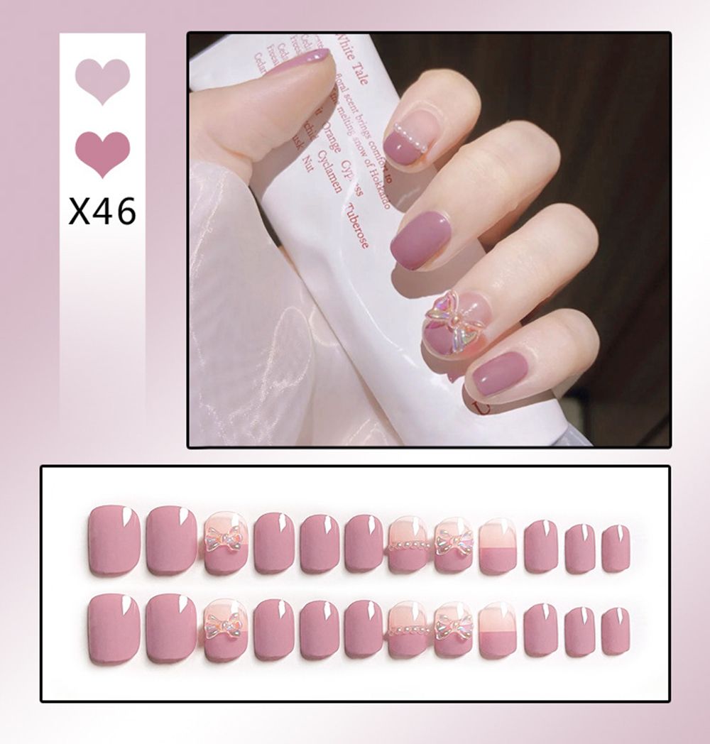 24Pcs/Box Sweet Short Round/Square Head False Nail Art Full Cover Detachable Artificial Fake Nails Ballerina Press on Nails Tips