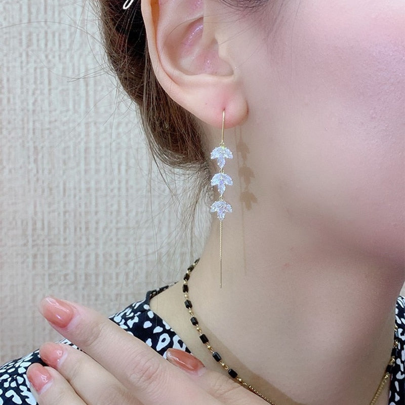 Korea Gold Color Flower Chain Tassel Drop Earrings For Women Bird Rabbit Leaf Airplane Long Piercing Line Earrings Party Jewelry