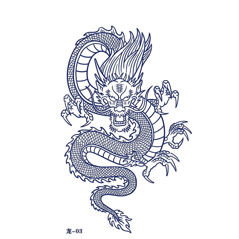 Waterproof Temporary Tattoo Sticker Japanese Style Black White Flame Dragon Body Art Fake Tattoo Flash Tattoo Arm Female Male