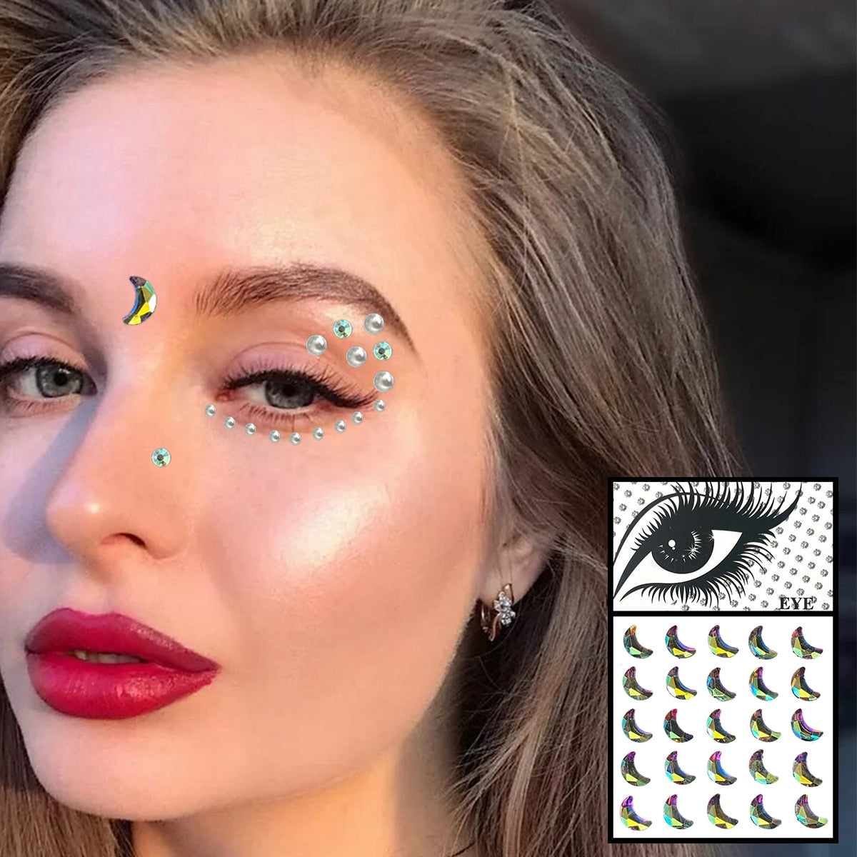 Face Gems Temporary Tattoos Eye Eyeshadow Diamonds Pearl Jewels Makeup Sticker Glitter Dots Jewelry Nail Art Halloween Festival