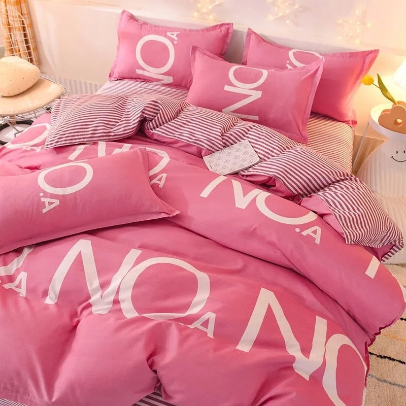 Pink Heart Bedding Set Lovely Bed Linen Sheet Duvet Cover 240x220 Single Double Queen King Quilt Covers Sets Soft Bedclothes