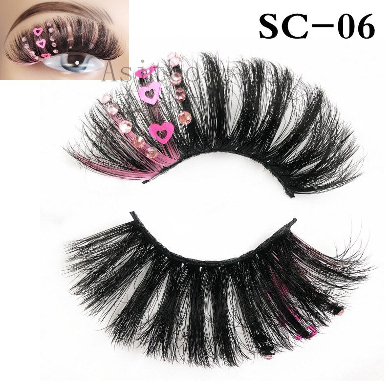 Asiteo Newest Colored False Lashes Rainbow Butterfly Glitter Diamond Sequins Eyelashes Princess 25MM Fluffy for Stage Halloween