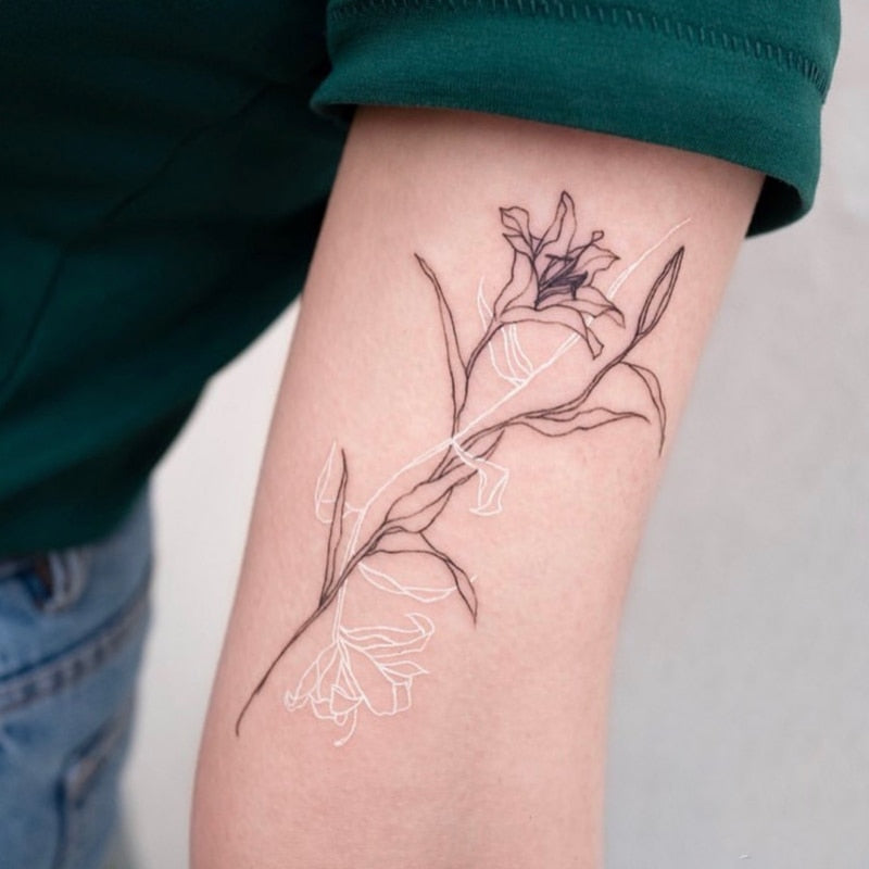 Waterproof Temporary Tattoo Stickers New Craft White Daisy Flower Leaves Tattoo Flash Tattoo Arm Female Male