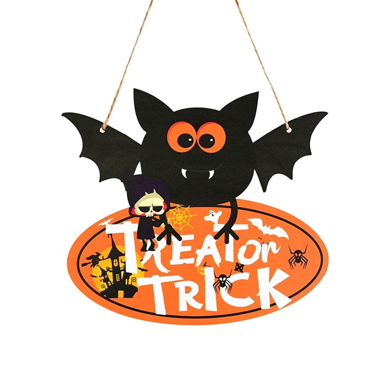 Halloween Wooden Ornaments Pumpkin Ghost Trick or Treat Pendants Halloween Party Decoration for Home Door Hanging Signs Kids Toy