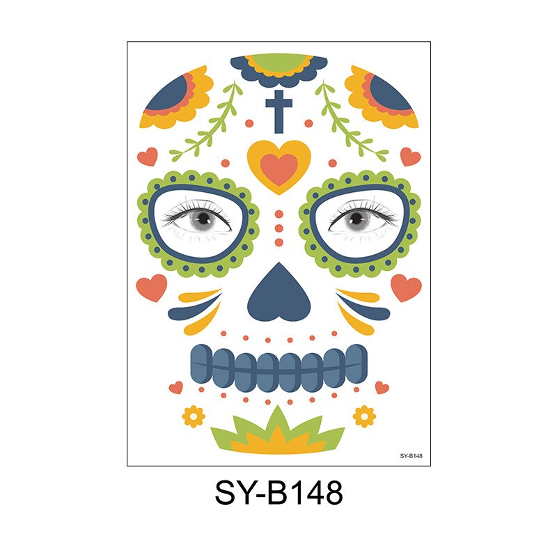 waterproof temporary tattoo sticker halloween face eye mouth fake tattoo water transfer Day of The Dead Skull Makeup Beauty
