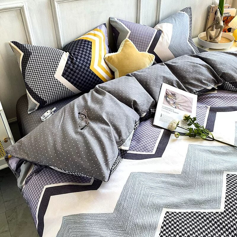 Nordic Style Stripe Print 100% Cotton Duvet Cover Set Queen Size Soft Skin Friendly Bedding Set Full Single Bed Quilt Cover Sets