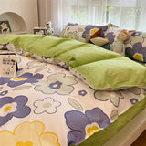 Ins Style Duvet Cover Flat Sheet Pillowcases Cute Cartoon Floral Bed Linen Twin Full Queen Size Kids Home Bedding Set