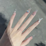 （Handmade Manicures）10 PCS Fake Nail Patch Finished Product Clear And Gentle Glitter Diamond Appears White And Removable