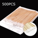 500PC Disposable Micro Cotton Swabs Nails Makeup Ears Cleaning Sticks Cosmetic Wood Cotton Buds Tips Eyelash Extension Tools