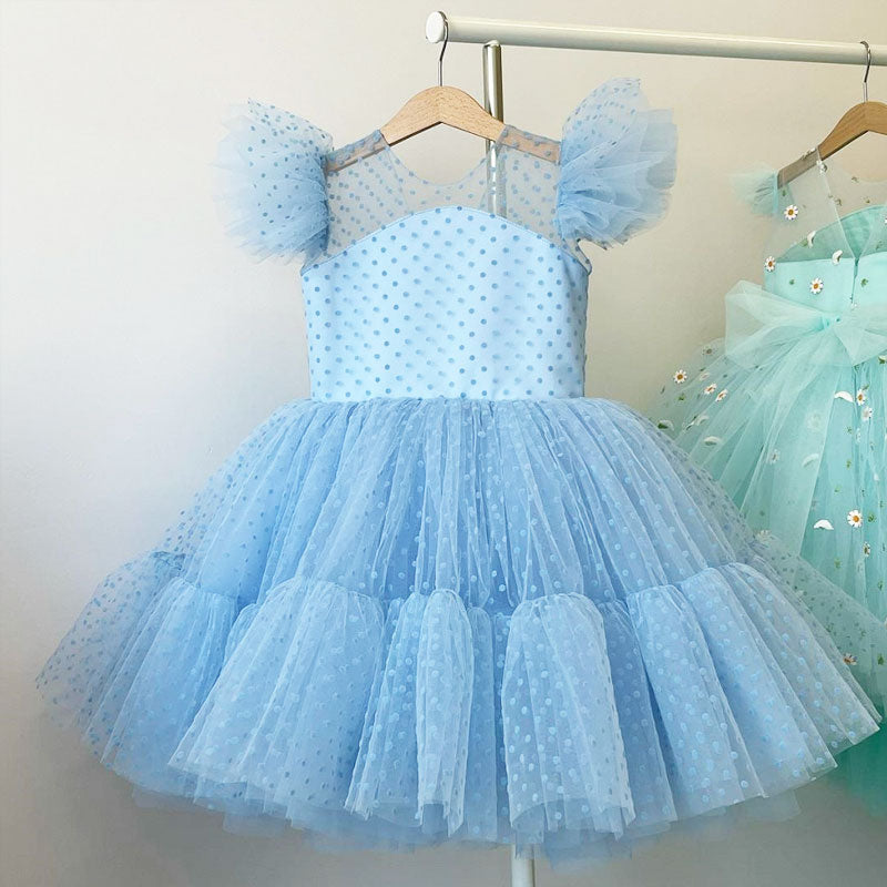 Summer Girl Dress Birthday Party Princess Dress Children  Polka Dots Gown Flower Girl Wedding Tutu Fluffy Dresses Vestidos