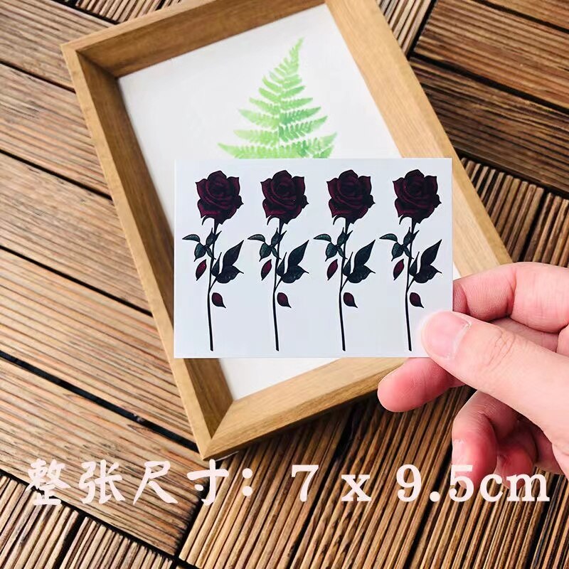 Waterproof Temporary Tattoo Sticker Red Line Rose English Alphabet Design Body Art Fake Tattoo Flash Tattoo Back of Hand Female