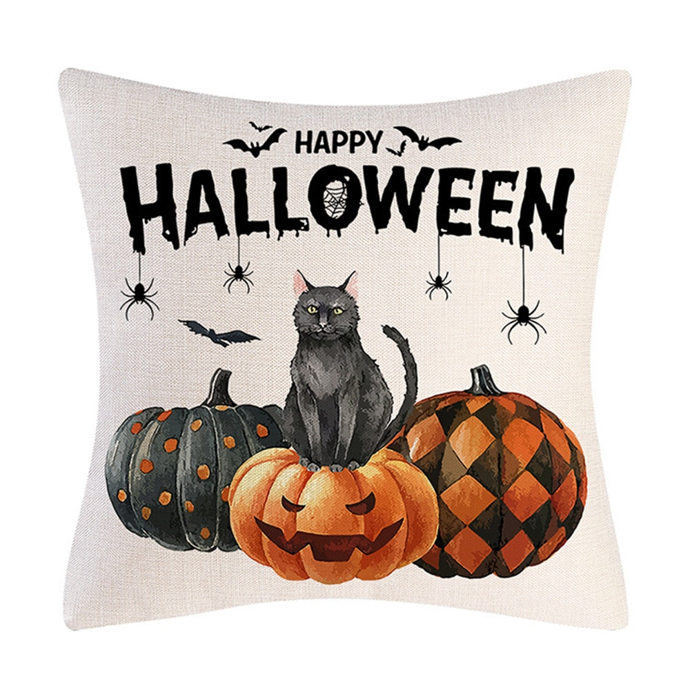 2022 New Linen Halloween Fall Cushion Cover 18Inch Trick or Treat Farmhouse Cat Witch Home Throw Pillow Covers for Couch Decor