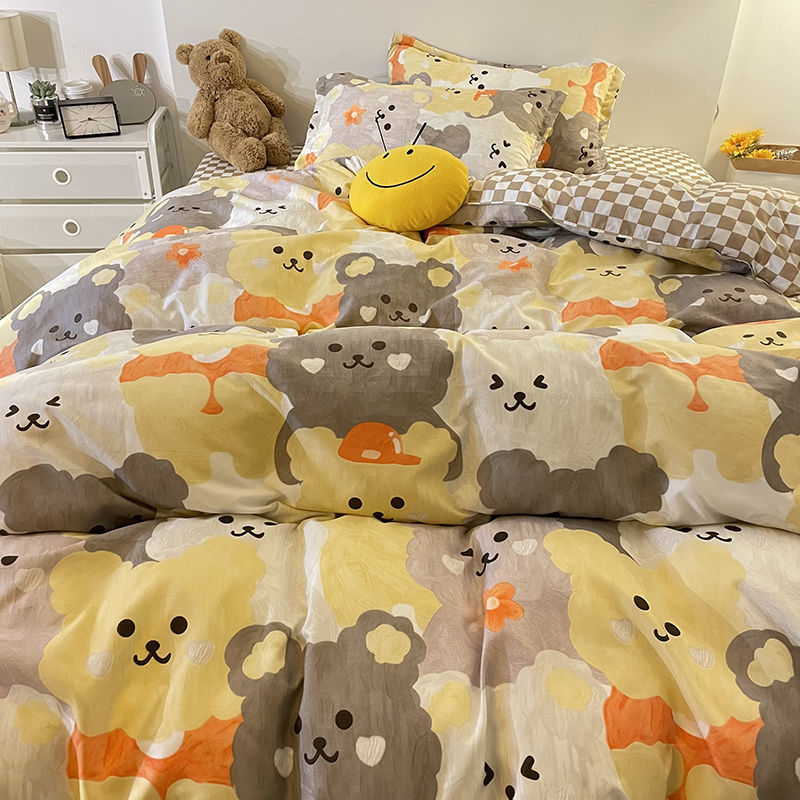 Rabbit Bedding Set Cute Sweetheart Spring Soft Flat Sheet Duvet Cover Pillowcase Single Double Queen Size Bed Linen