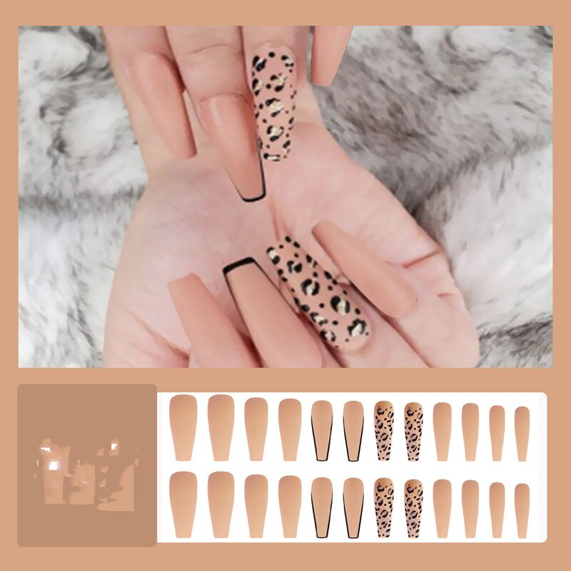 24Pcs Butterfly Print Fake Nails with Glue Long Coffin Nail Art Tips Artifical False Nails with Rhinestones Press on Nails