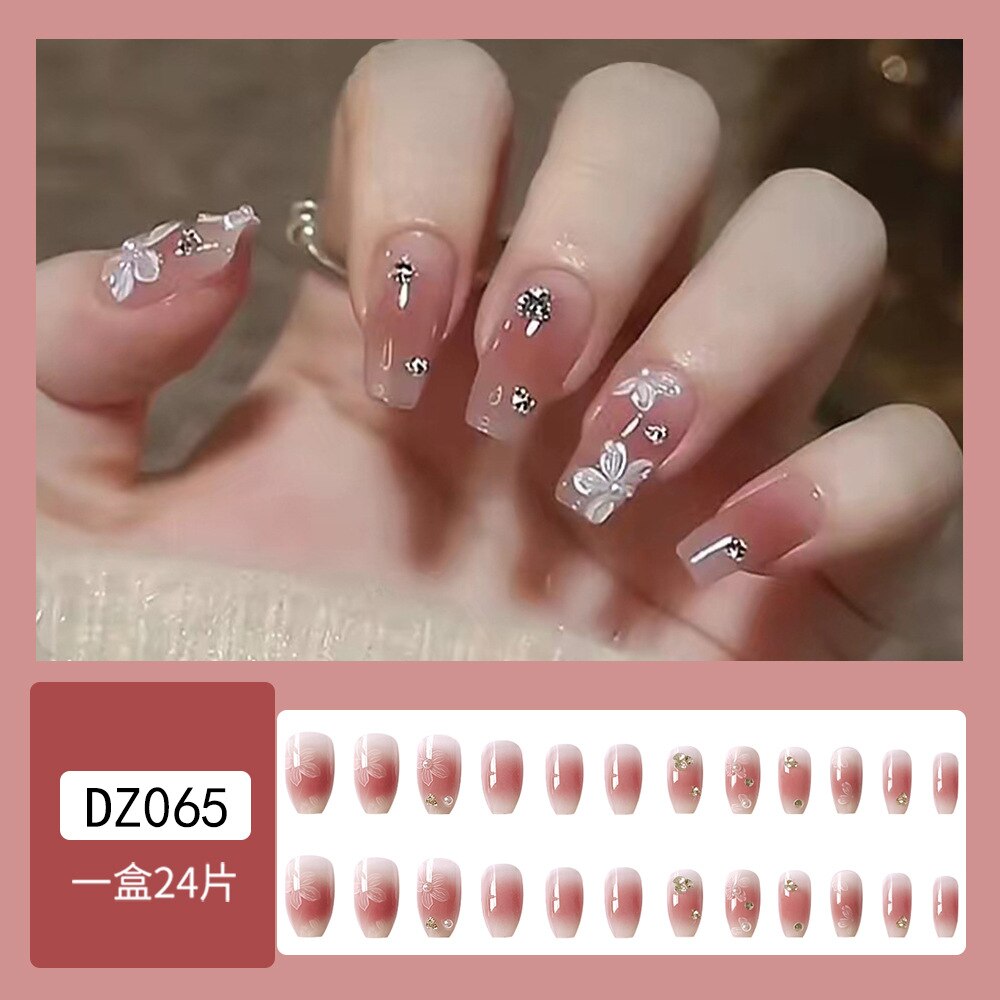 24pcs 2022 Ballet False Nail Full Cover Fake Nail Butterfly Love Nails Tip French Coffin Nails Press on Nails Free Shipping