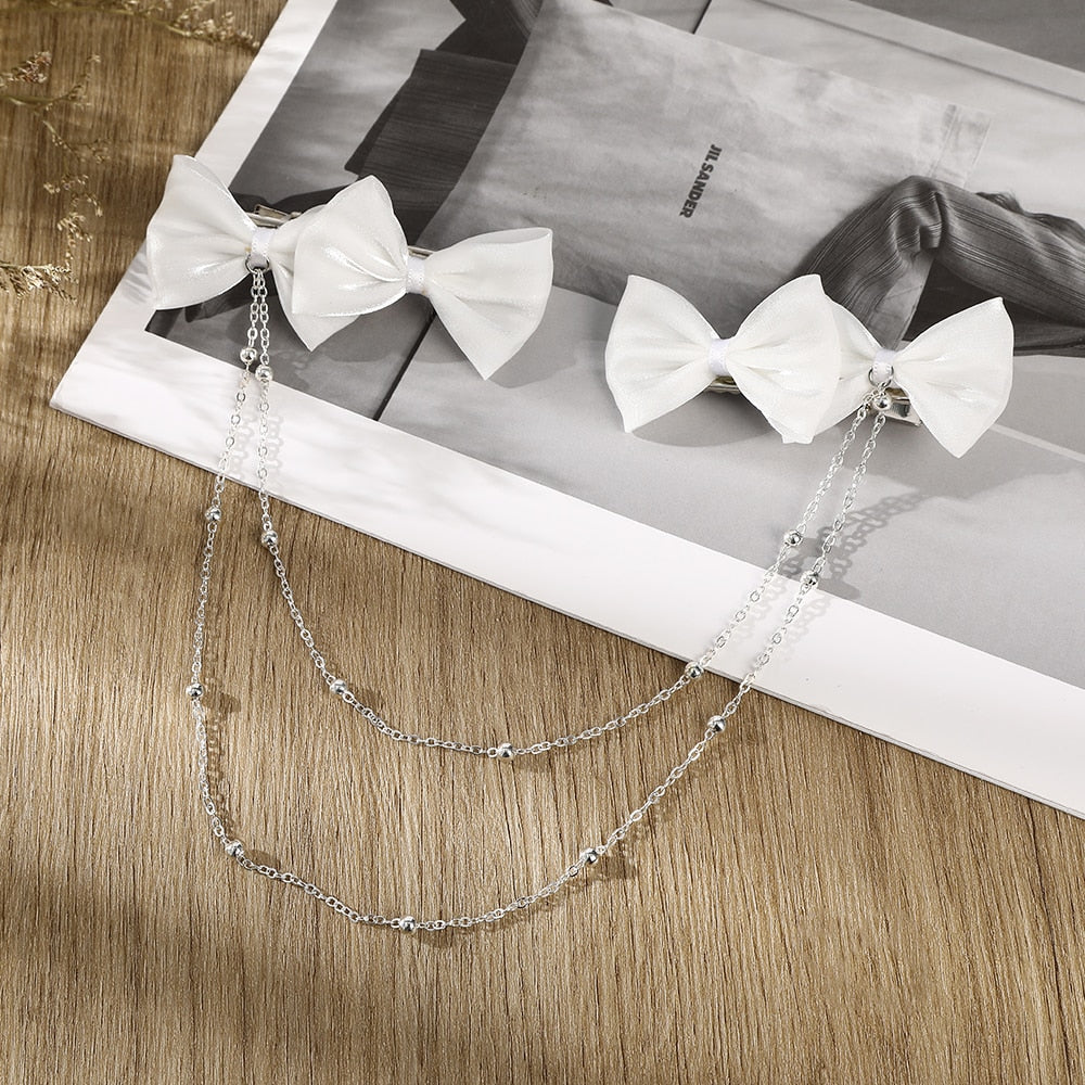 AWAYTR Tassel Elegant Vintage Bow Pearl Chain Hairpins Sweet Hair Decorate Headband Hair Clips For Fashion Hair Accessories
