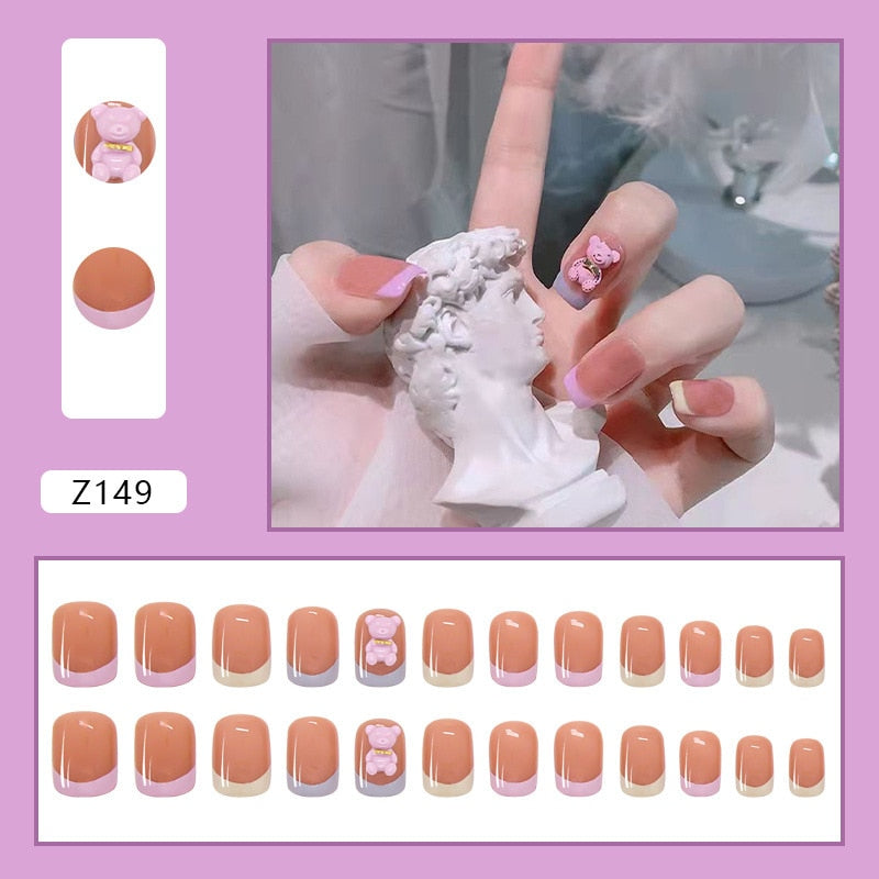 24Pcs/Box Sweet Short Round/Square Head False Nail Art Full Cover Detachable Artificial Fake Nails Ballerina Press on Nails Tips