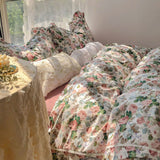 NEW 100%Cotton Retro Court French Style 4PCS Set  Bed Line Bedding Skirt Quilt Cover Pillow Cover IG Fashion Girl's