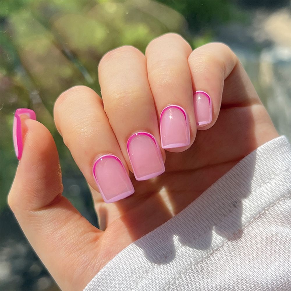 24Pcs Short False Nails Coffin nude pink design Artificial Ballerina Fake Nails With Glue Full Cover Nail Tips Press On Nails