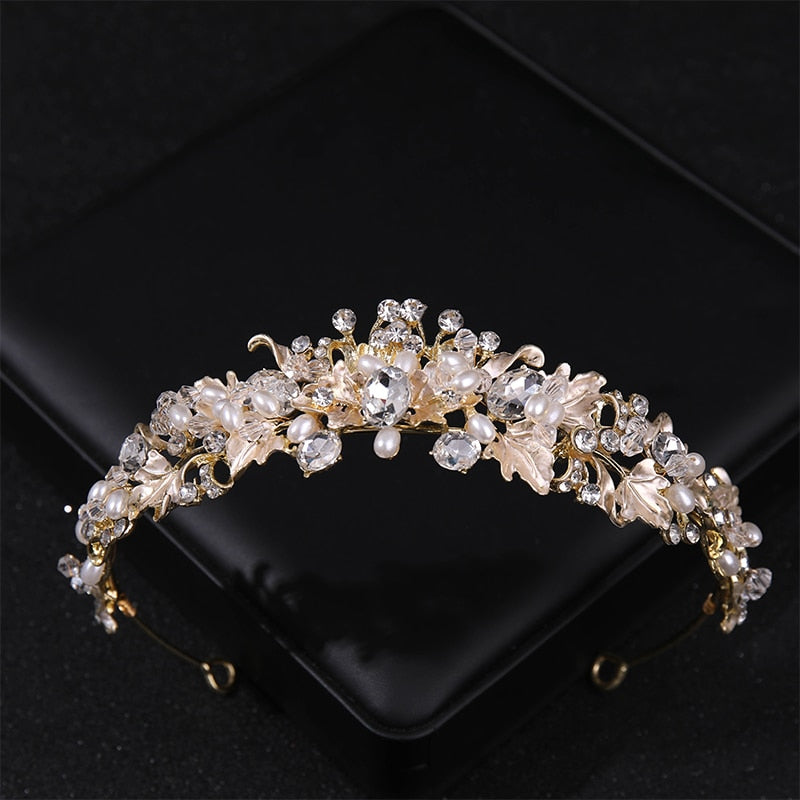 Simulated Pearls Crystal Wedding Tiaras And Crowns For Queen Princess Diadems Gold Silver Color Women Hair Jewelry Hot Sale