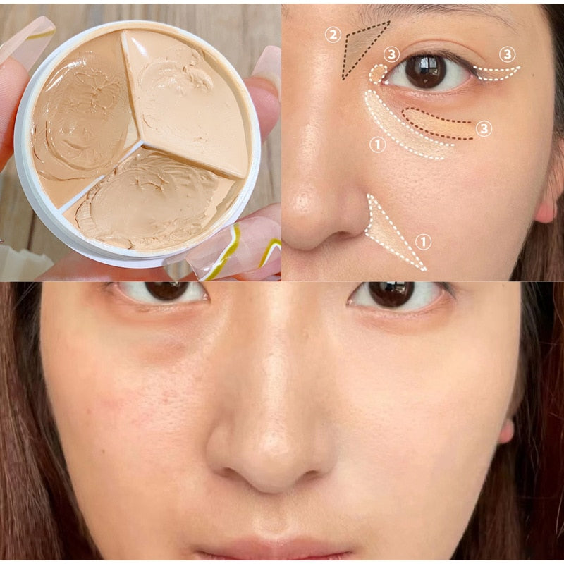 Waterproof Three-color Concealer With Brush Ultra-long-lasting Deep Complexion Acne Marks Cover Spots Acne Korean Makeup Tools